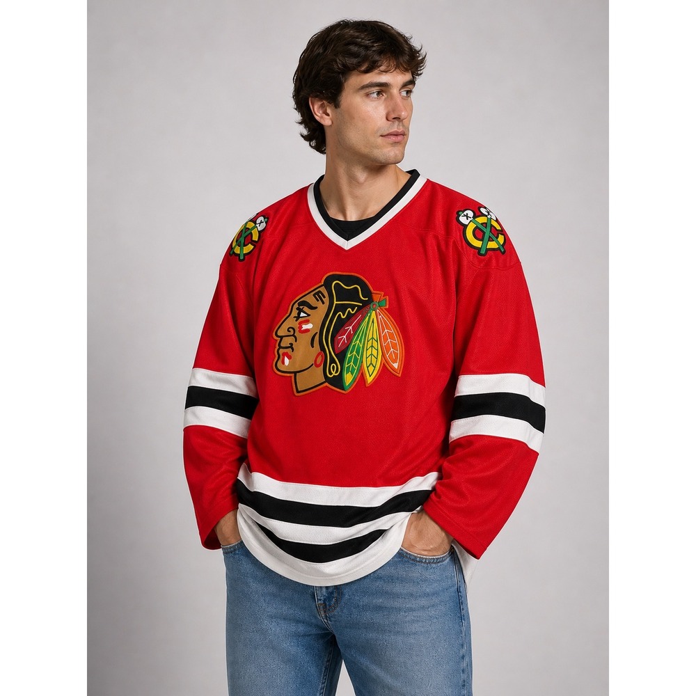 Vintage CCM Chicago Blackhawks‎ Jersey XL Red Maska Air-Knit NHL Hockey Mens